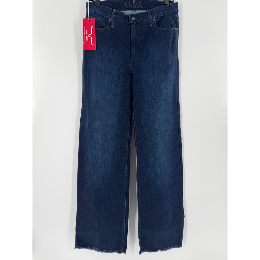 Kimes Ranch Olivia Wide Leg Jeans Dark Wash Raw Hem High Rise Womens 10/34 NEW
